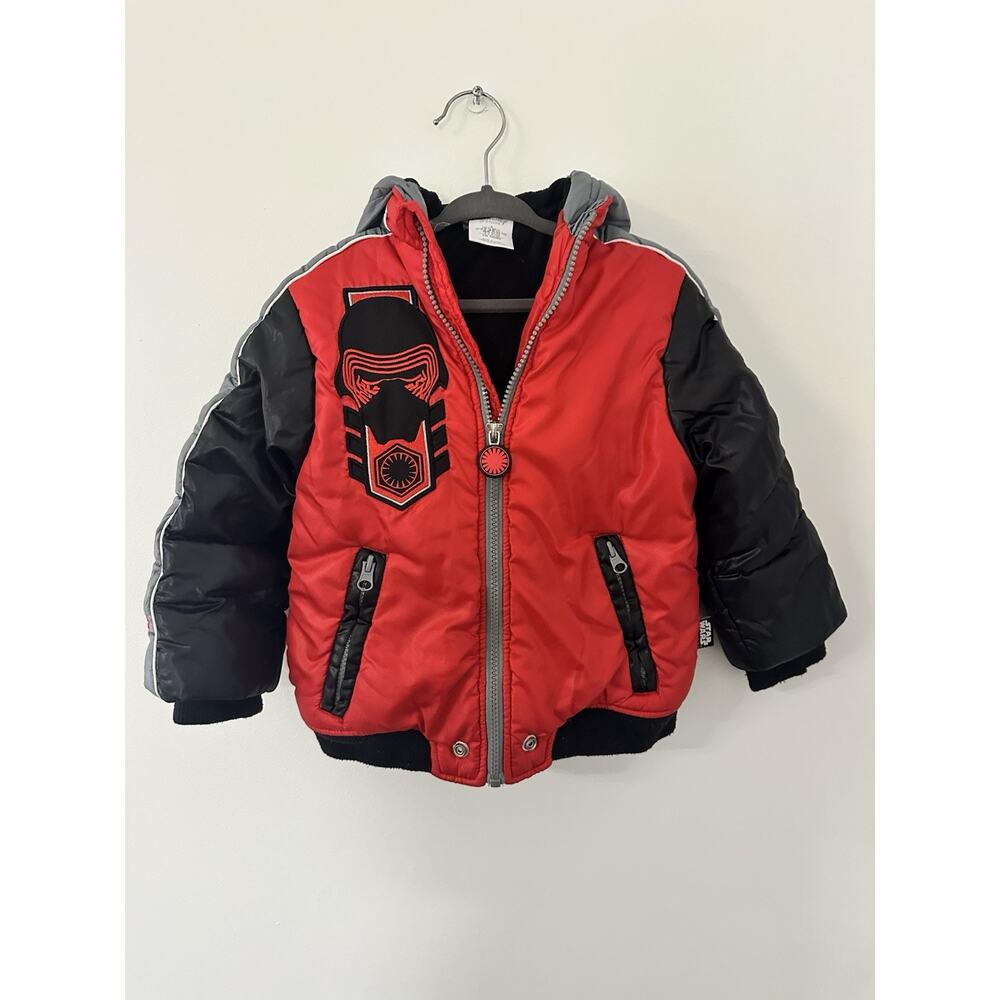 Disney Store Young Boy's Star Wars Red Zip Up Hooded Fleece Lined Coat Size 3